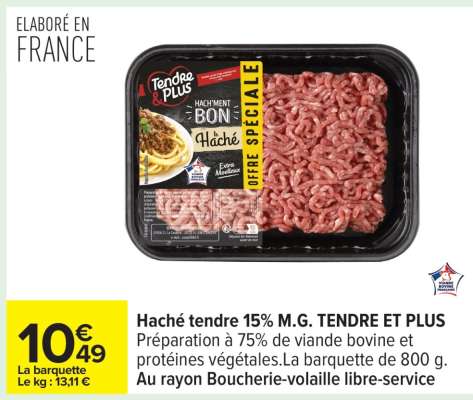 Haché tendre 15% M.G. TENDRE ET PLUS