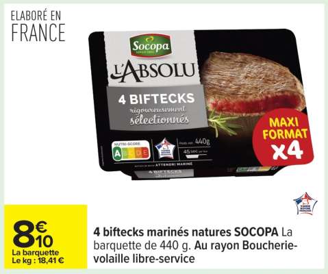 4 biftecks marinés natures SOCOPA