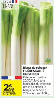 Blancs de poireaux FILIÈRE QUALITÉ CARREFOUR