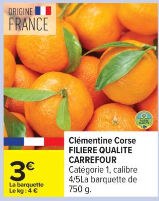 Clémentine Corse FILIERE QUALITE CARREFOUR