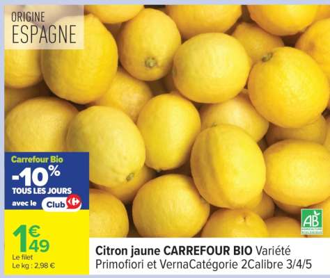 Citron jaune CARREFOUR BIO