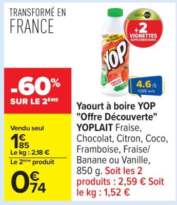 Yaourt à boire YOP "Offre Découverte" YOPLAIT