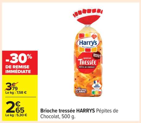 Brioche tressée HARRYS Pépites de Chocolat, 500 g