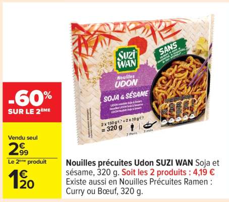 Nouilles précuites Udon SUZI WAN Soja et sésame
