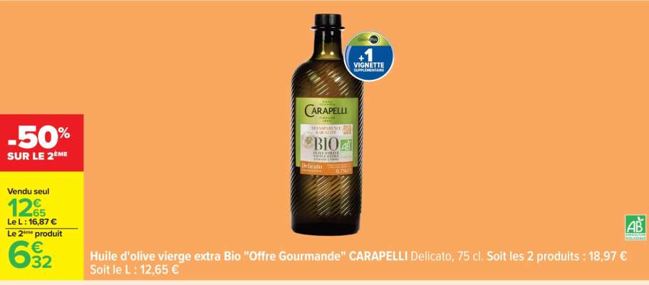 Huile d'olive vierge extra Bio 'Offre Gourmande' CARAPELLI