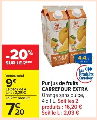 Pur jus de fruits CARREFOUR EXTRA