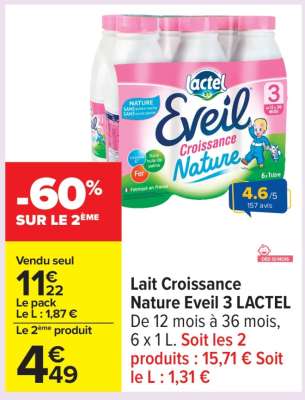 Lait Croissance Nature Eveil 3 LACTEL