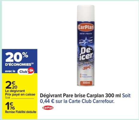Dégivrant Pare brise Carplan 300 ml