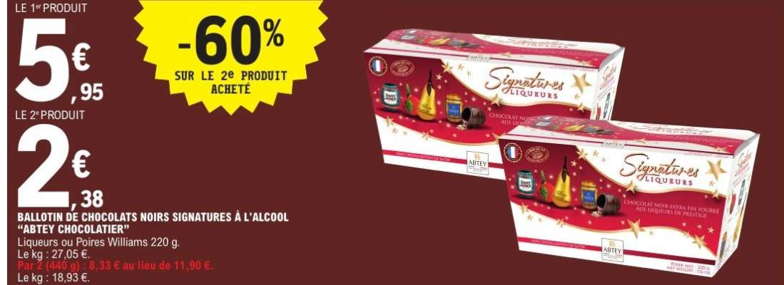 Ballotin de chocolats noirs Signatures à l'alcool "Abtey Chocolatier"