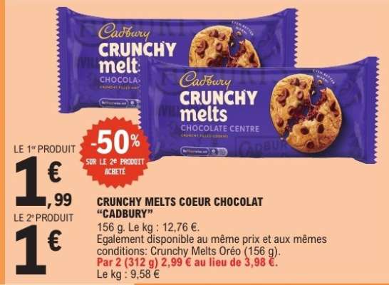 CRUNCHY MELTS COEUR CHOCOLAT “CADBURY”