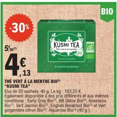 Thé vert à la menthe bio "Kusmi Tea"