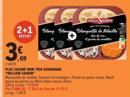 PLAT CUISINÉ MON TRIO GOURMAND “WILLIAM SAURIN”