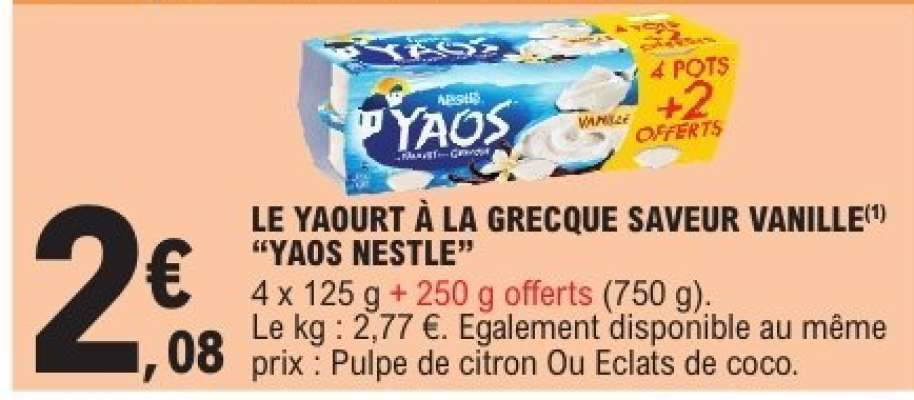 LE YAOURT À LA GRECQUE SAVEUR VANILLE "YAOS NESTLE"