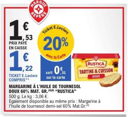 Margarine à l'huile de tournesol doux 60% Mat. Gr. 'Rustica'