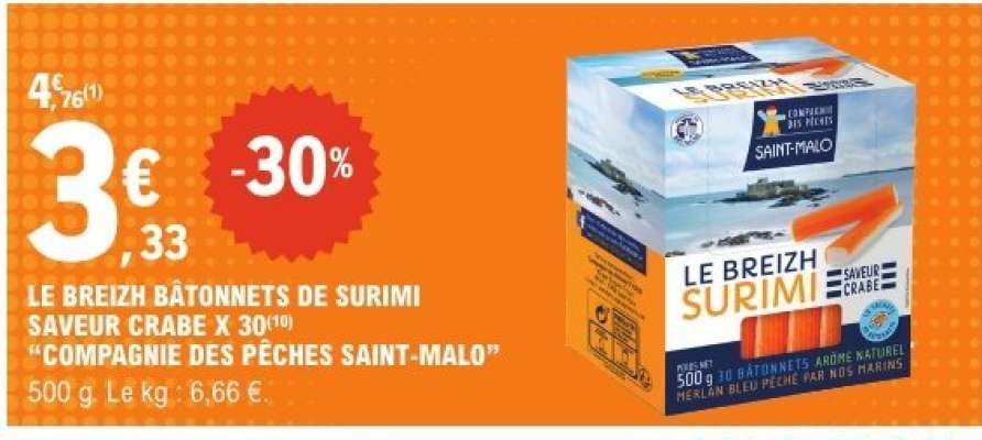 LE BREIZH BÂTONNETS DE SURIMI SAVEUR CRABE X 30