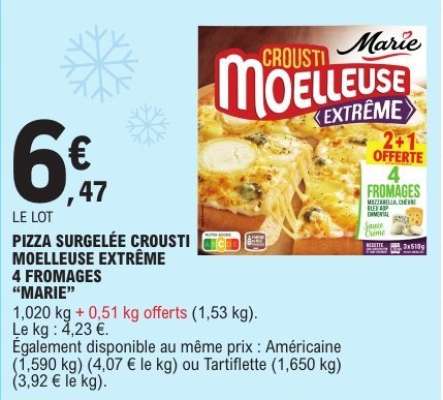 Pizza Surgelée Crousti Moelleuse Extrême 4 Fromages Marie