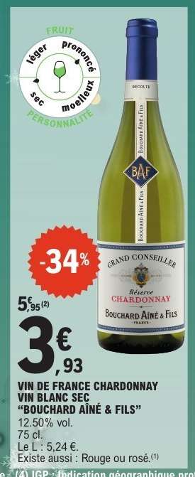 VIN DE FRANCE CHARDONNAY VIN BLANC SEC 'BOUCHARD AÎNÉ & FILS'