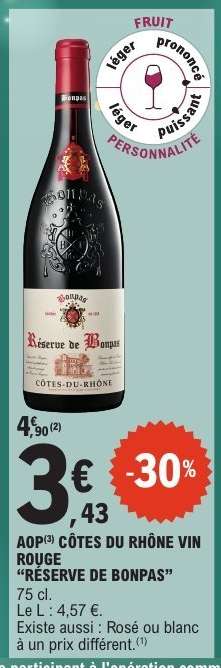 AOP CÔTES DU RHÔNE VIN ROUGE "RÉSERVE DE BONPAS"