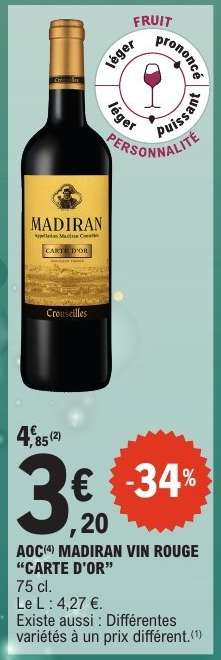 AOC MADIRAN VIN ROUGE "CARTE D'OR"
