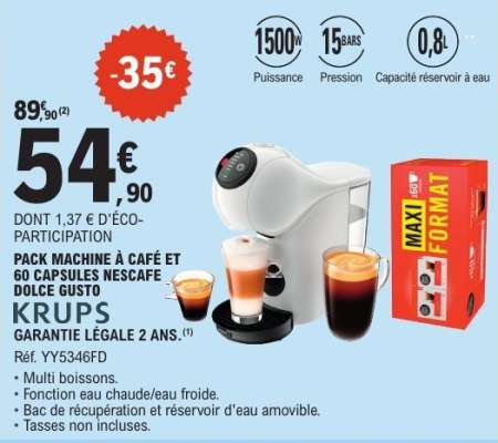 Pack Machine à Café et 60 Capsules Nescafe Dolce Gusto KRUPS
