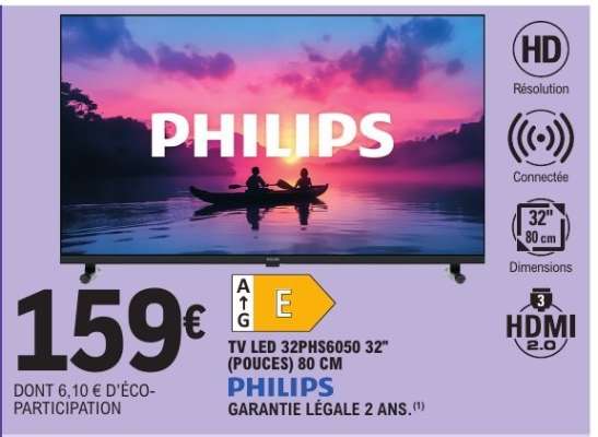 PHILIPS TV LED 32PHS6050 32" (POUCES) 80 CM