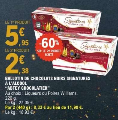Ballotin de chocolats noirs Signatures à l'alcool "Abtey Chocolatier"