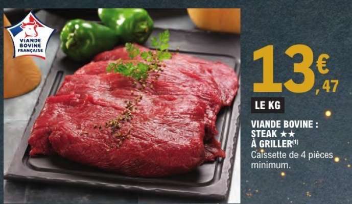 Viande bovine : steak** à griller