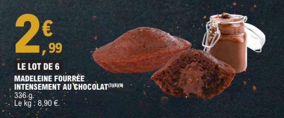 LE LOT DE 6 MADELEINE FOURRÉE INTENSEMENT AU CHOCOLAT