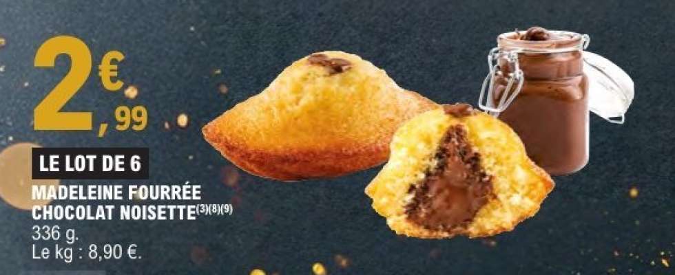 LE LOT DE 6 MADELEINE FOURRÉE CHOCOLAT NOISETTE