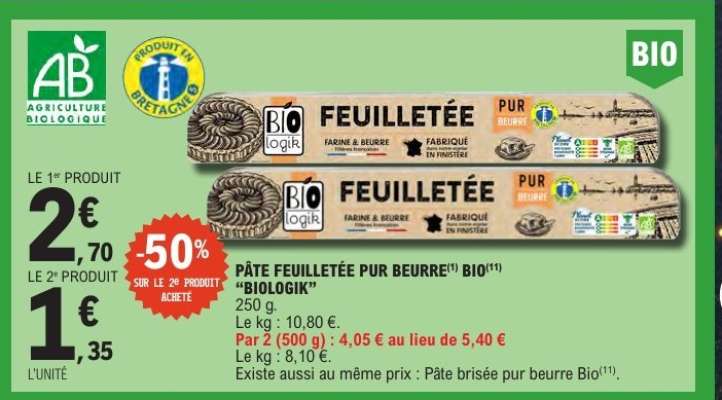 Pâte feuilletée pur beurre Bio