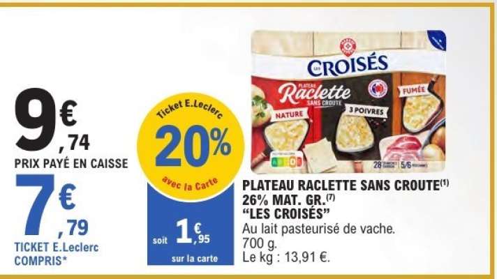 PLATEAU RACLETTE SANS CROUTE