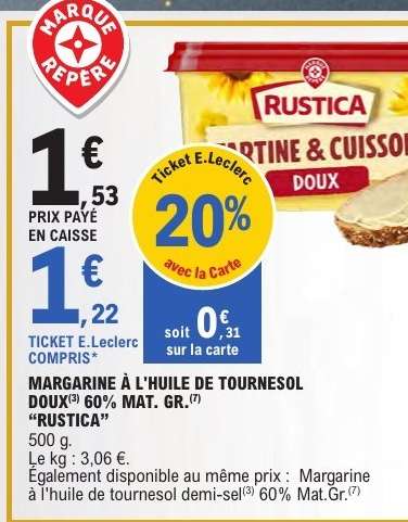 Margarine à l'huile de tournesol doux 60% Mat. Gr. 'Rustica'