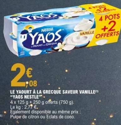 LE YAOURT À LA GRECQUE SAVEUR VANILLE "YAOS NESTLE"