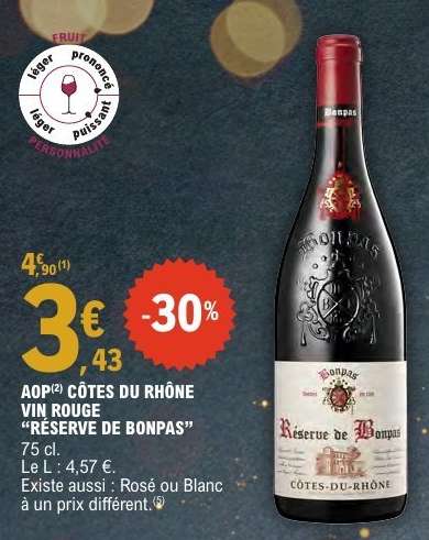 AOP CÔTES DU RHÔNE VIN ROUGE "RÉSERVE DE BONPAS"