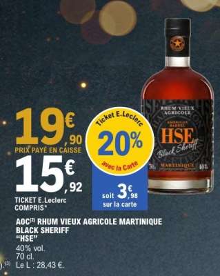 RHUM VIEUX AGRICOLE MARTINIQUE BLACK SHERIFF "HSE"