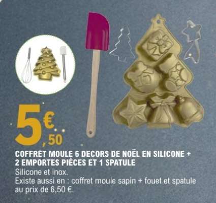 COFFRET MOULE 6 DECORS DE NOËL EN SILICONE + 2 EMPORTES PIÈCES ET 1 SPATULE