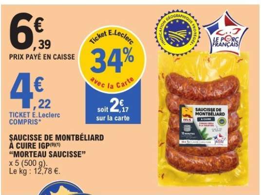 SAUCISSE DE MONTBÉLIARD À CUIRE IGP