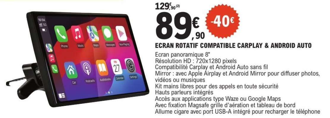 ECRAN ROTATIF COMPATIBLE CARPLAY & ANDROID AUTO