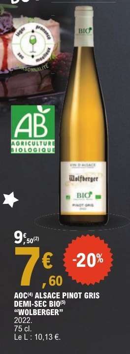 AOC ALSACE PINOT GRIS DEMI-SEC BIO 'WOLBERGER'