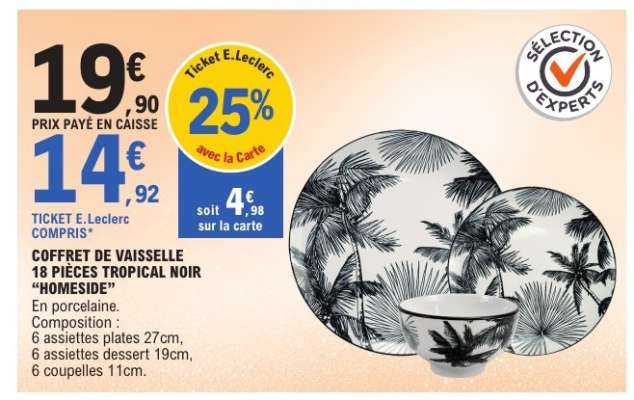 COFFRET DE VAISSELLE 18 PIÈCES TROPICAL NOIR "HOMESIDE"