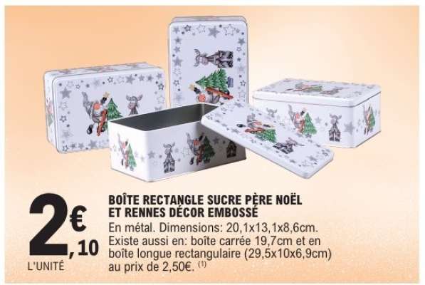 BOÎTE RECTANGLE SUCRE PÈRE NOËL ET RENNES DÉCOR EMBOSSÉ
