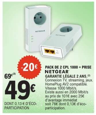 PACK DE 2 CPL 1000 + PRISE NETGEAR