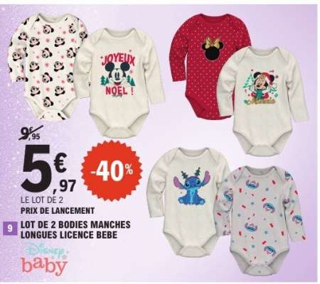 Lot de 2 bodies manches longues licence bébé