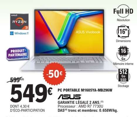 PC PORTABLE M1605YA-MB296W