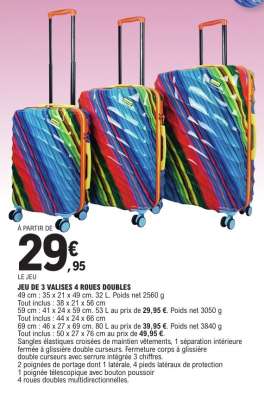 JEU DE 3 VALISES 4 ROUES DOUBLES