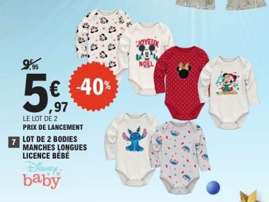 Lot de 2 bodies manches longues licence bébé