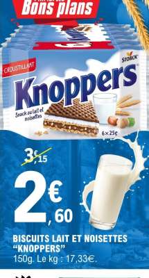 BISCUITS LAIT ET NOISETTES “KNOPPERS”