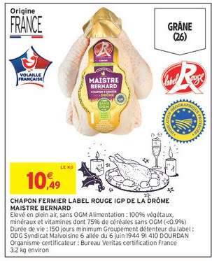 CHAPON FERMIER LABEL ROUGE IGP DE LA DRÔME MAISTRE BERNARD