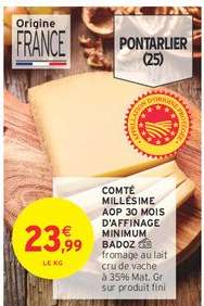 COMTÉ MILLÉSIME AOP 30 MOIS D'AFFINAGE MINIMUM BADOZ