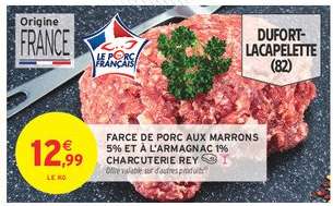 Farce de porc aux marrons 5% et à l'Armagnac 1%